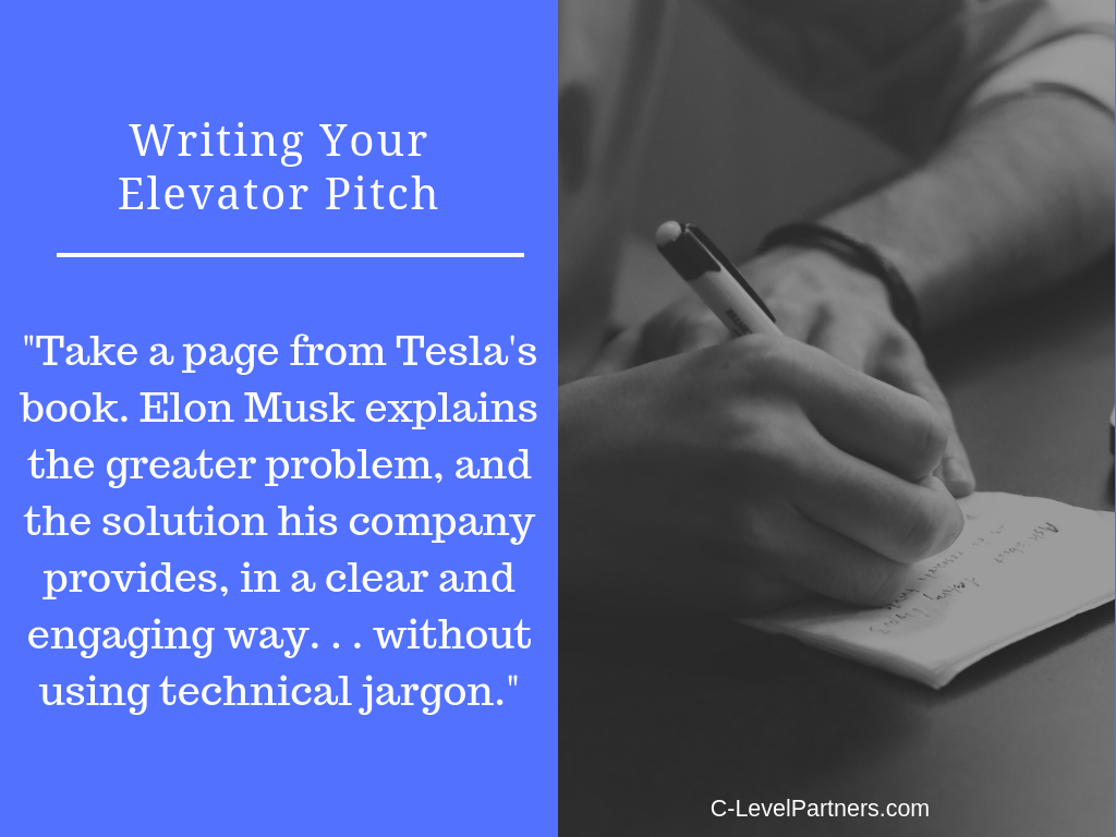 c-level partners elevator pitch Elon Musk and Tesla